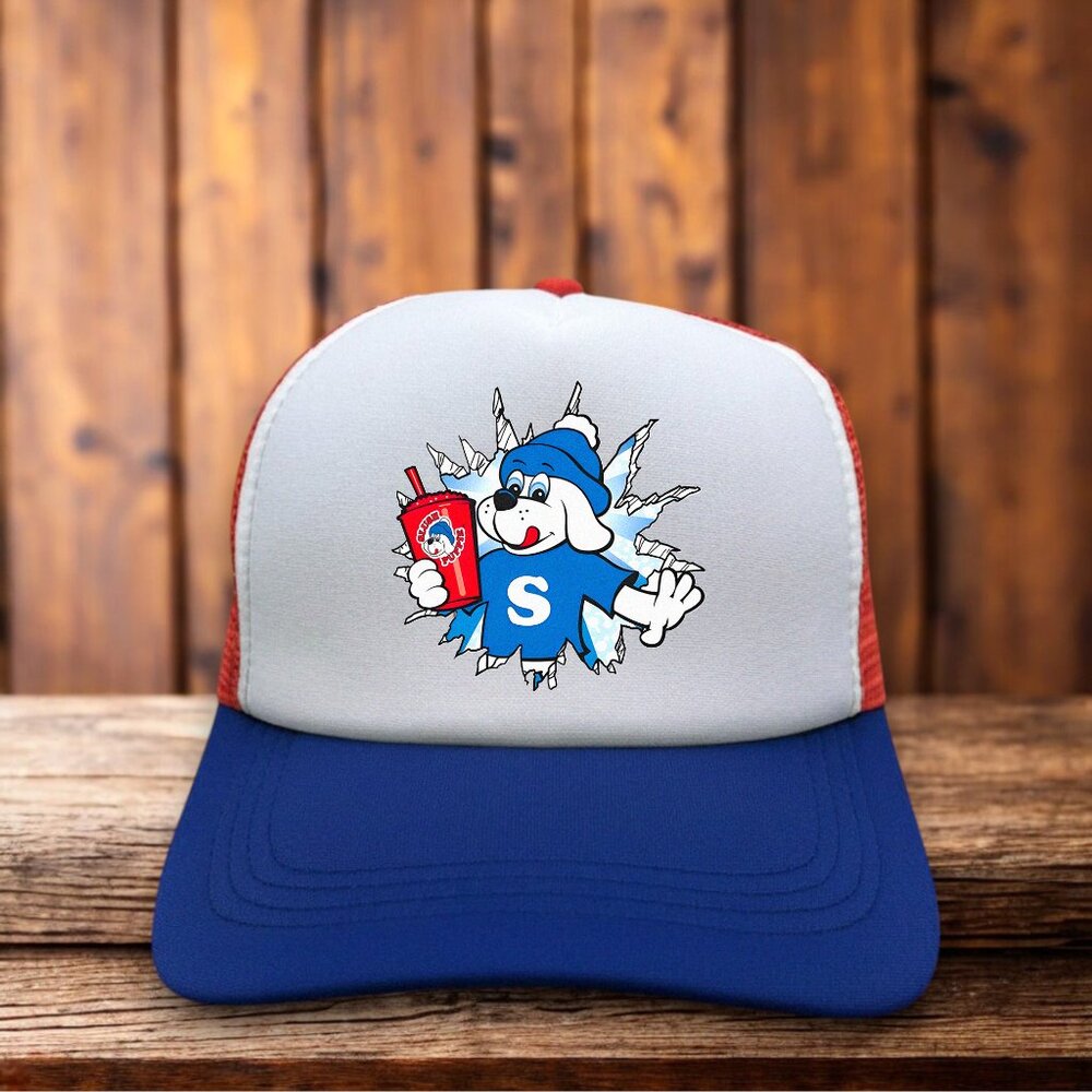 Slush Puppy Mens Trucker Hat Blue Snapback 1970s Vintage Food Drink Ball Cap